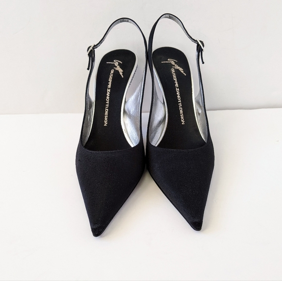 Giuseppe Zanotti Black Crystal Embellished Satin Slingback Pumps - Picture 11 of 16